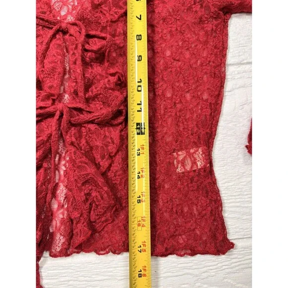Thirty Thirty LA Red Lace Ruffle Tie Front Top Bell Sleeve Sheer Coquette NWT - Picture 13 of 15